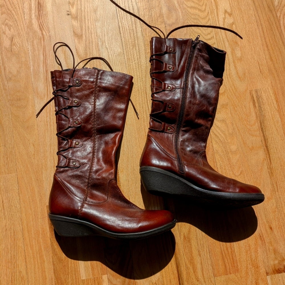 Anthropologie  Born Like knee length brown leather boots
